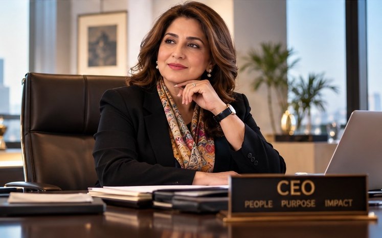 Chief executive at her desk