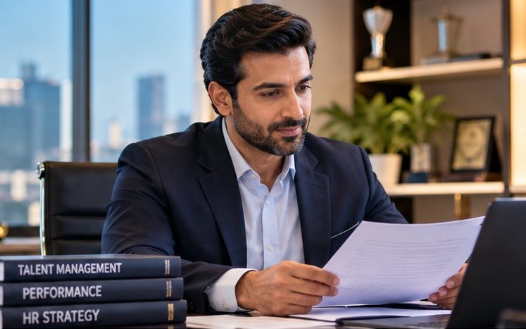 Manager reviewing a report